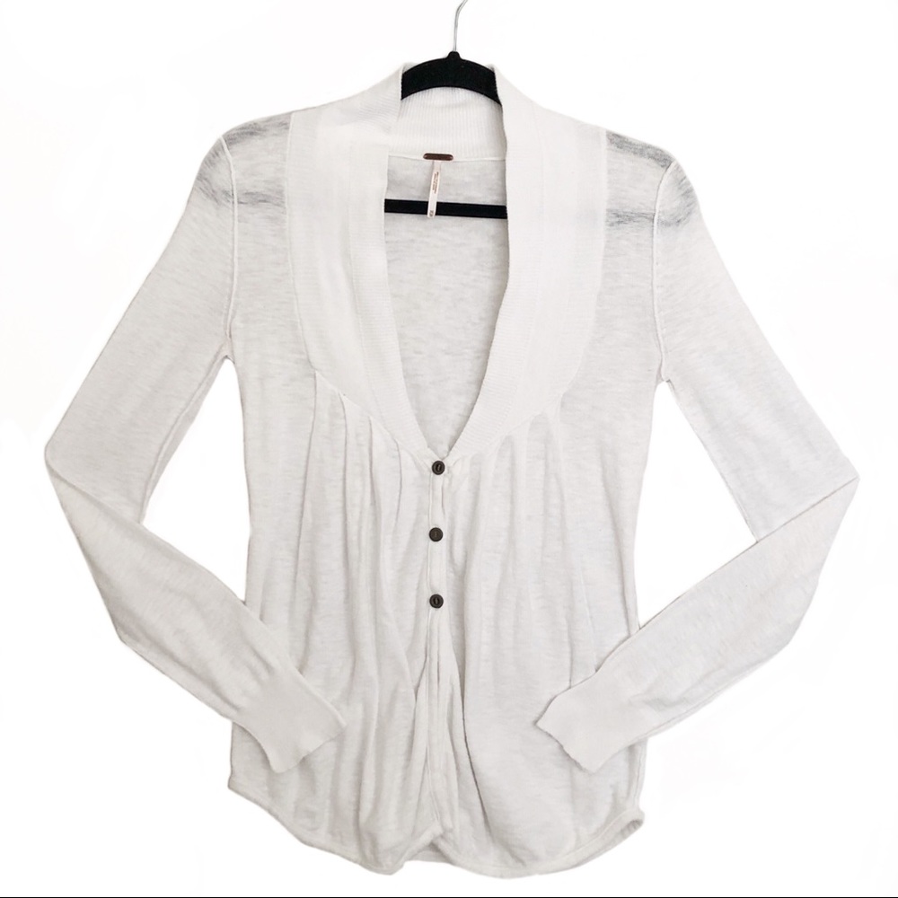 Free People V-Neck Cinched Button Up Cardigan